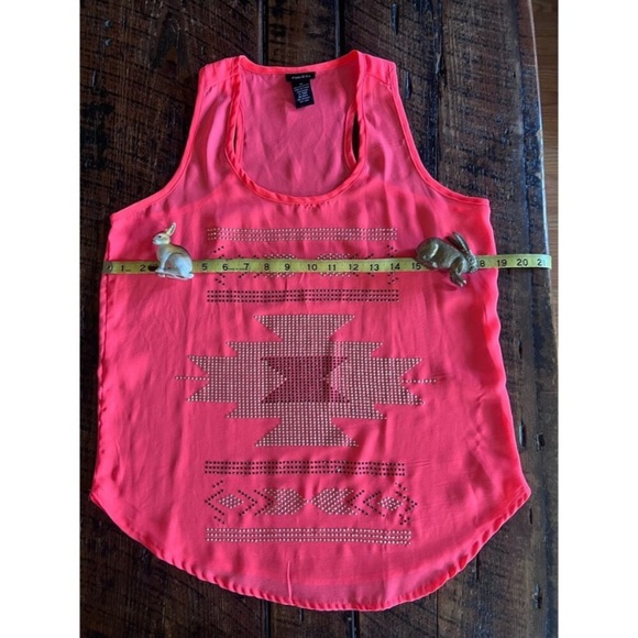 Bright hot Pink Sheer Tribal Aztec racer back Embellished Tank Top Size Medium - Picture 6 of 13